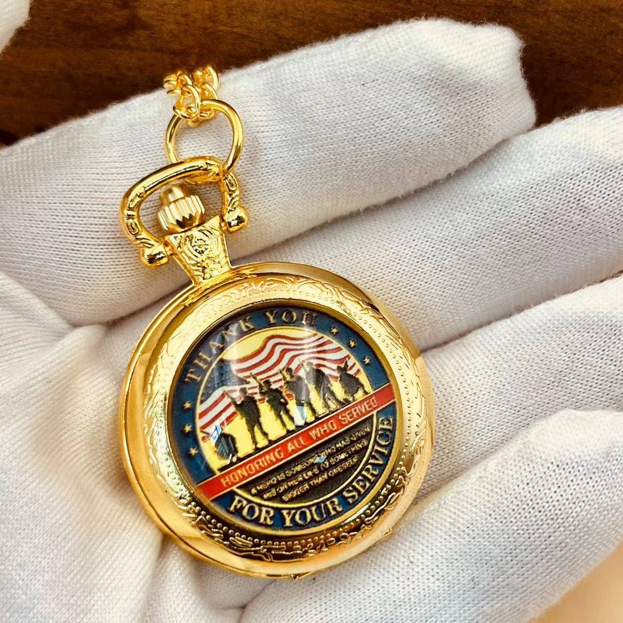 'Thank You for Your Service' Stars and Stripes Tribute Pocket Watch