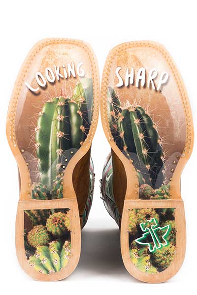 Tin Haul Womens Cactilicious Looking Sharp Sole Boots Square Toe Style 14-021-0007-1337 - Image 2