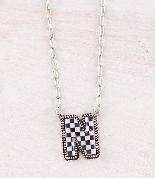 TIPI Brand Checkered Initial Pendant Necklace - Image 15