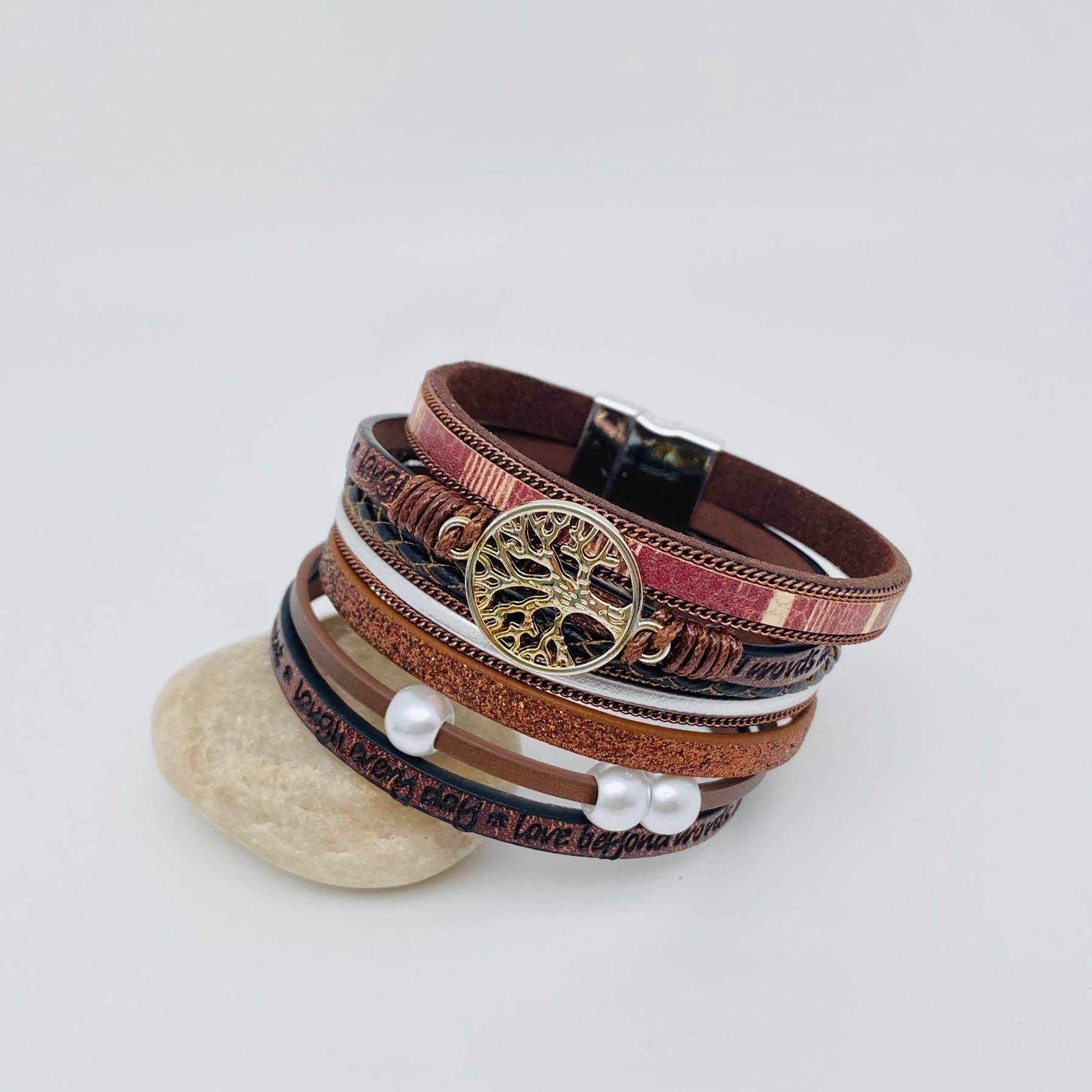Tree of Life Multi-Layer Leather Bracelet | Magnetic Buckle - Image 6
