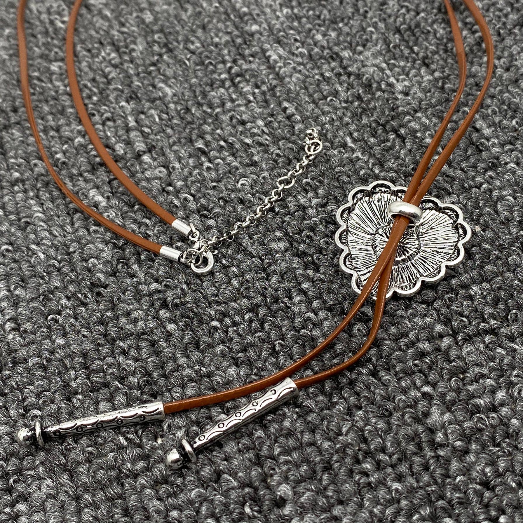 Turquoise Heart Charm Leather Rope Lariat Necklace - WJ - Image 3