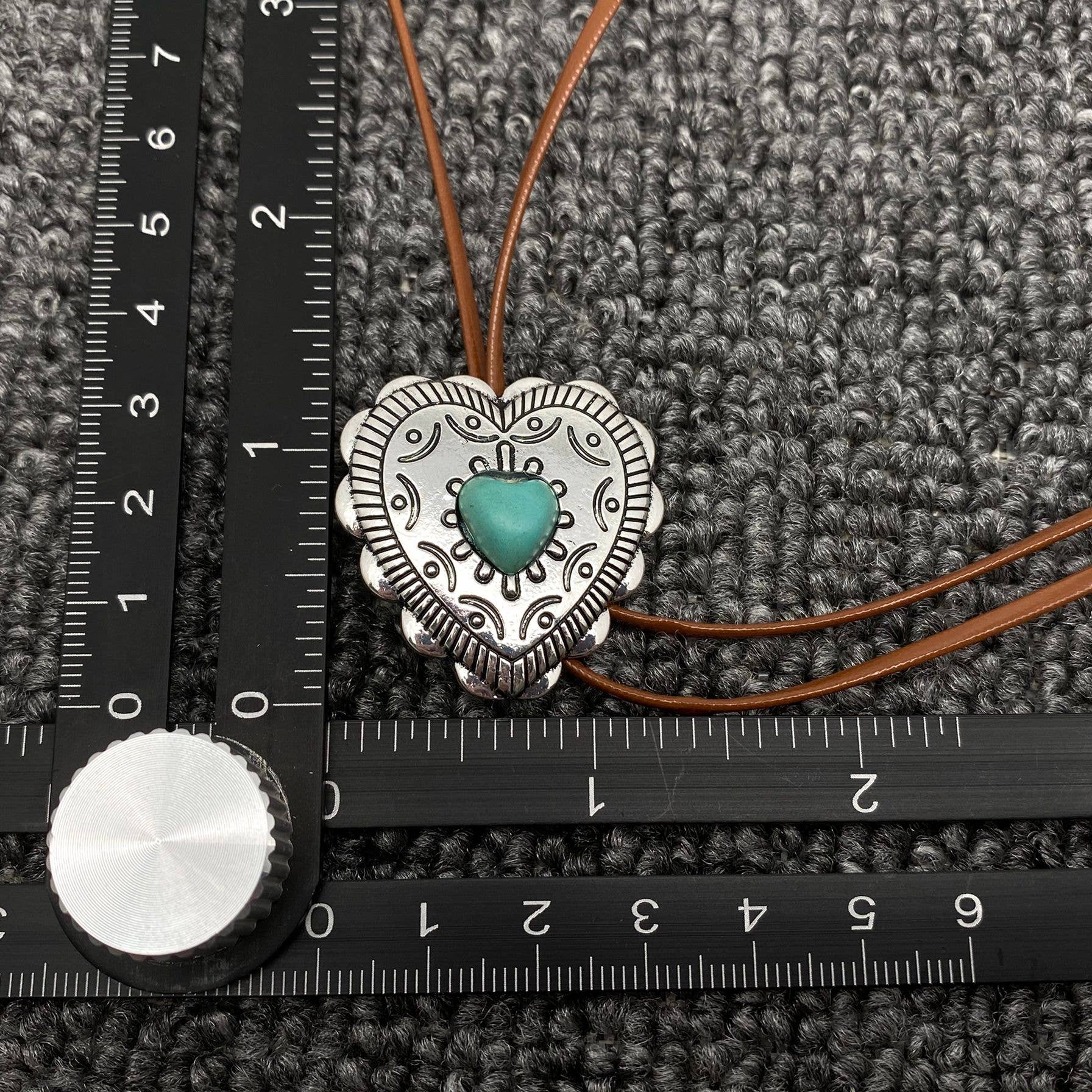 Turquoise Heart Charm Leather Rope Lariat Necklace - WJ - Image 4
