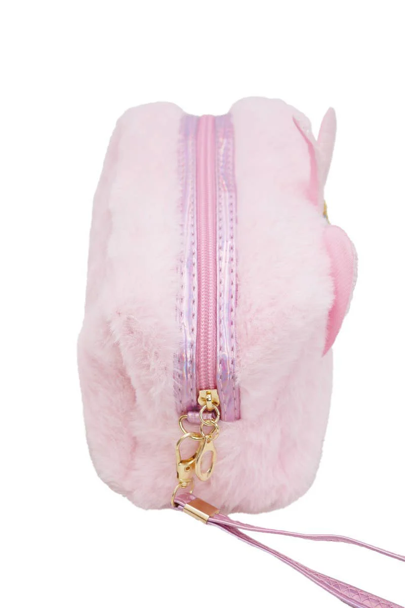 Unicorn Pony Fuzzy Faux Fur Cosmetic Bag - Image 3