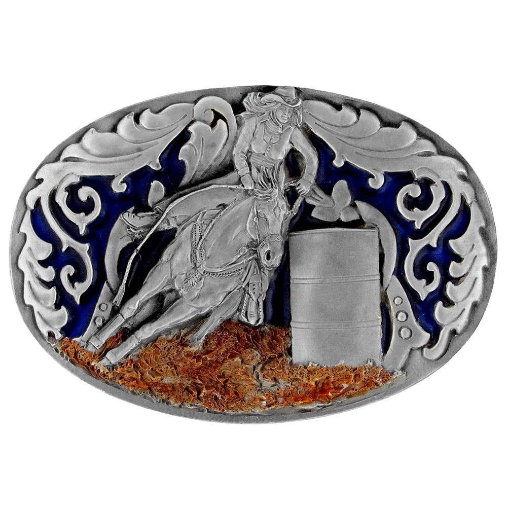 USA-Made Barrel Racer Belt Buckle with Enamel Finish