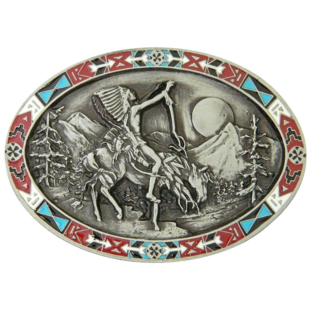 USA-Made Oval End of Trail Enamel Belt Buckle