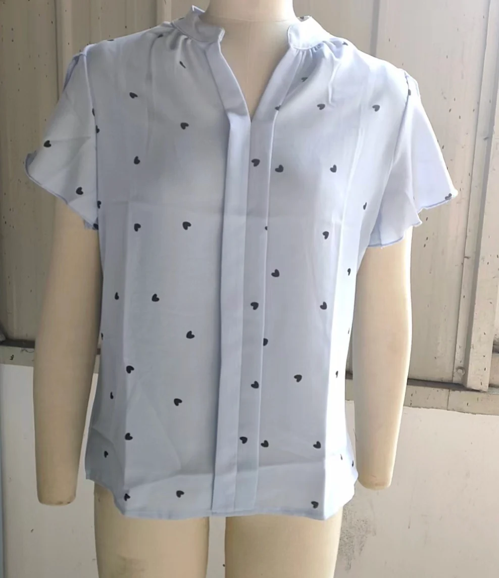 Valentine V Neck Heart Print Petal Sleeve Blouse - Image 13