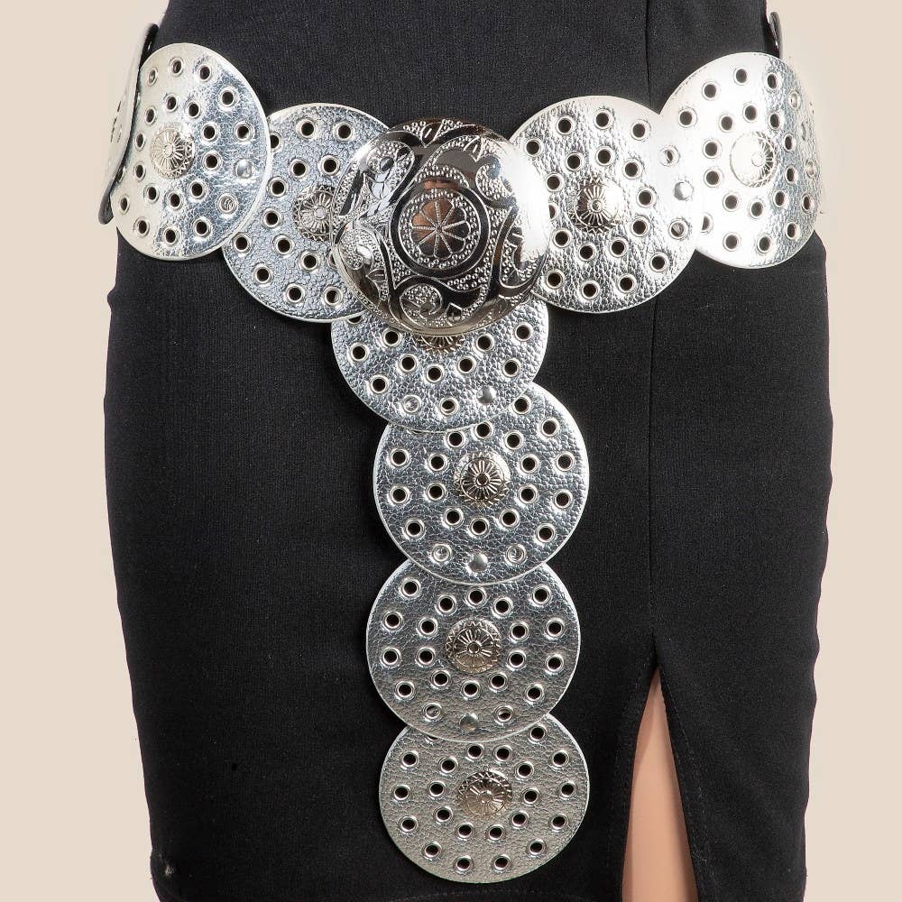 Vegan Leather Grommet Disc Chain Belt - Image 11