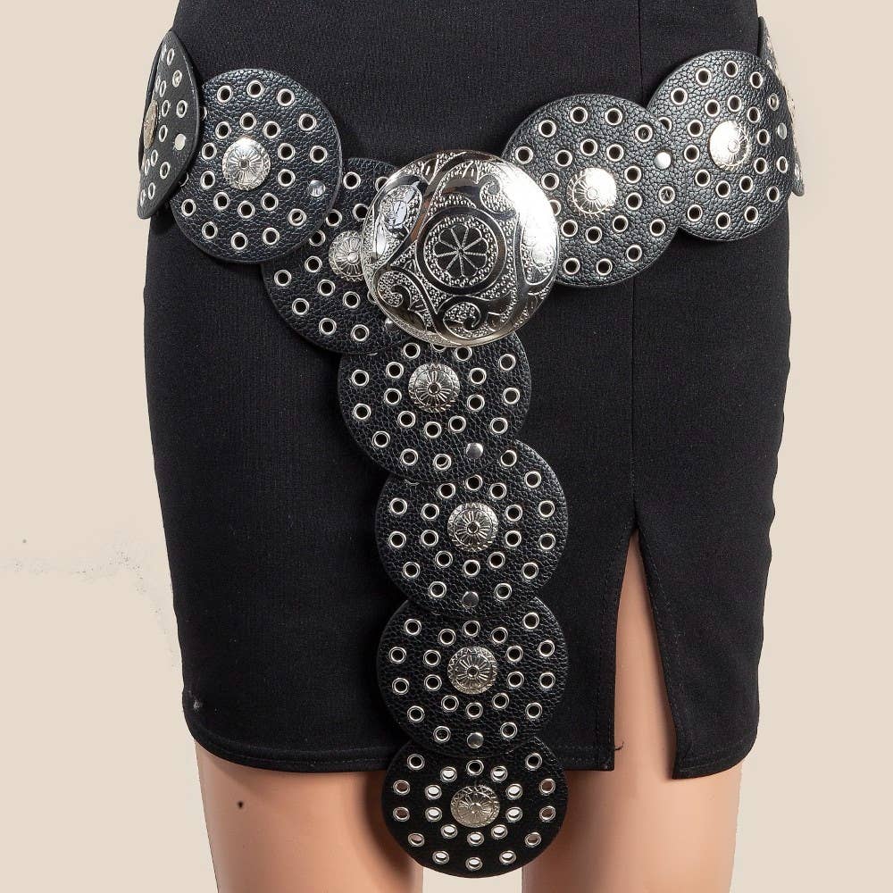 Vegan Leather Grommet Disc Chain Belt - Image 2