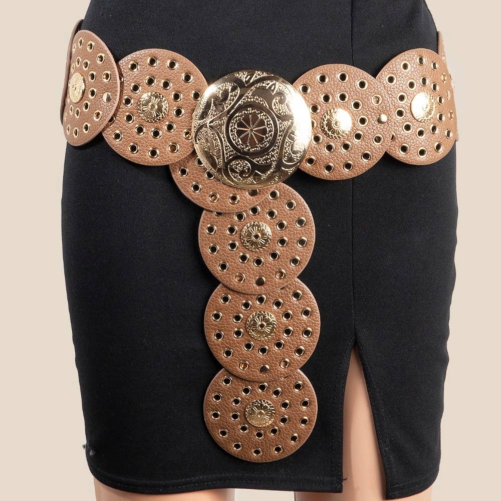 Vegan Leather Grommet Disc Chain Belt - Image 3