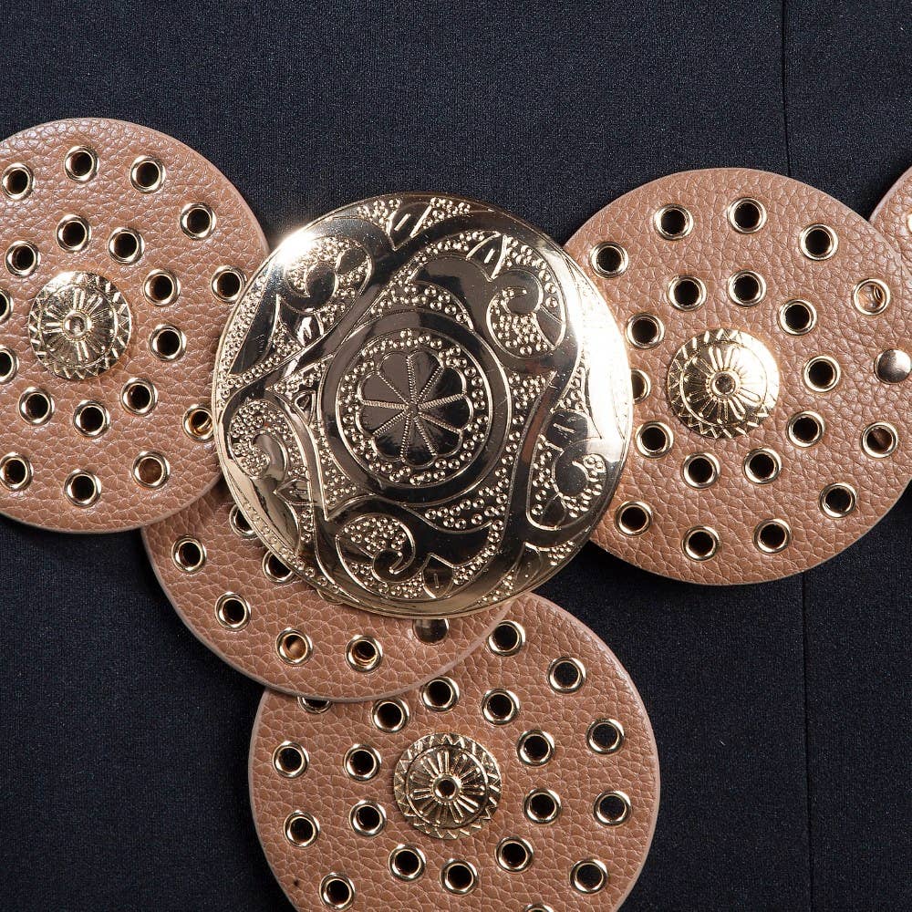 Vegan Leather Grommet Disc Chain Belt - Image 4