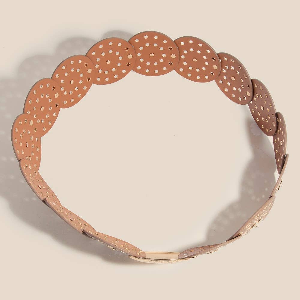 Vegan Leather Grommet Disc Chain Belt - Image 5