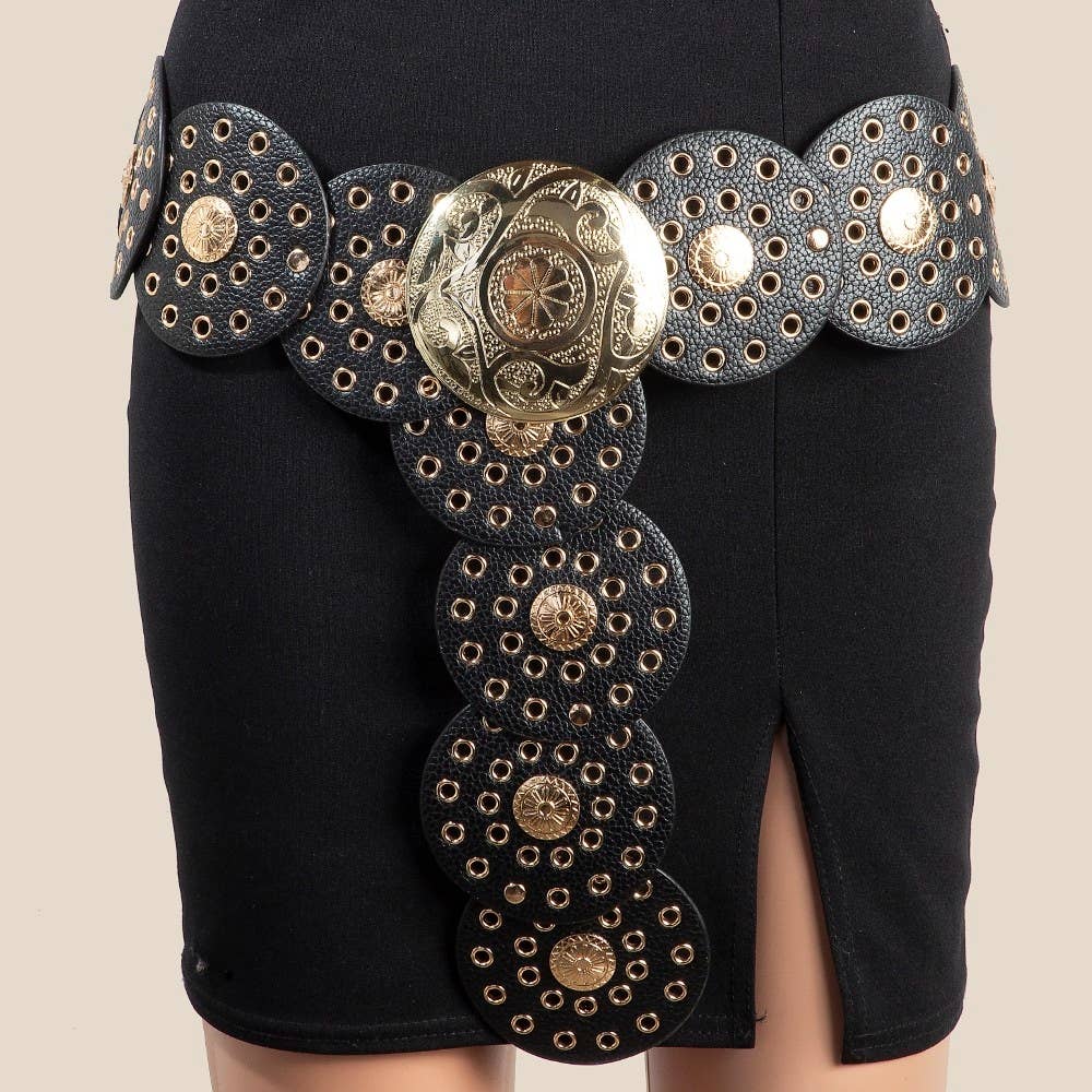 Vegan Leather Grommet Disc Chain Belt - Image 7