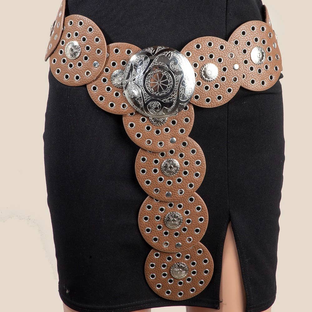 Vegan Leather Grommet Disc Chain Belt - Image 9