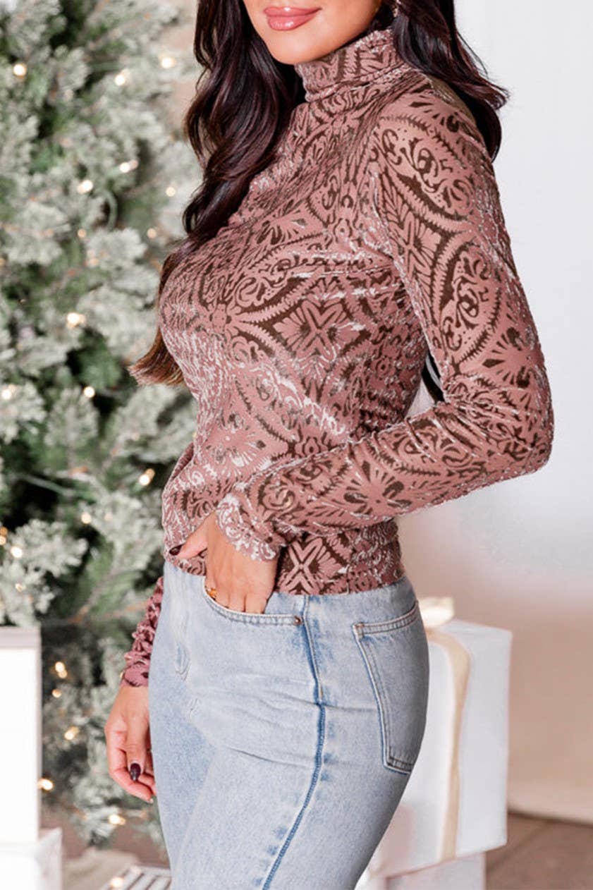 Velvet Burnout Turtleneck Long sleeve Top - Image 16