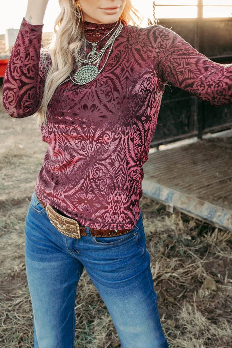 Velvet Burnout Turtleneck Long sleeve Top - Image 2