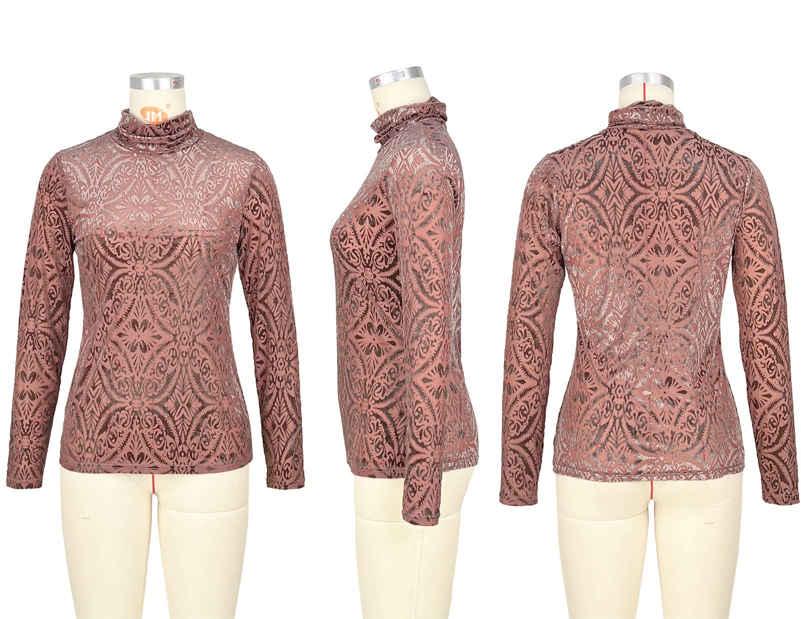 Velvet Burnout Turtleneck Long sleeve Top - Image 24