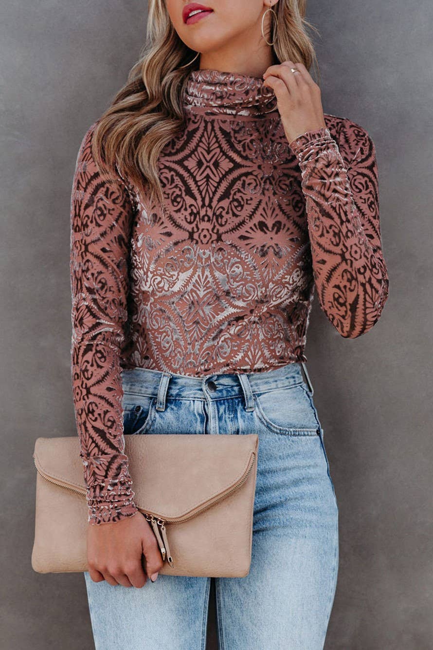 Velvet Burnout Turtleneck Long sleeve Top - Image 9