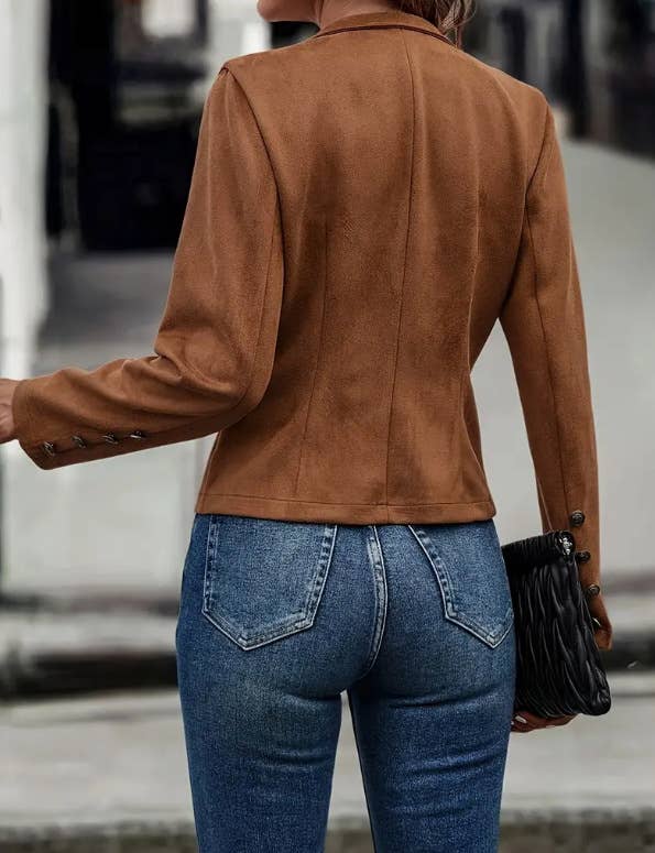 Vintage deerskin velvet double-breasted slim-fit jacket - Image 6