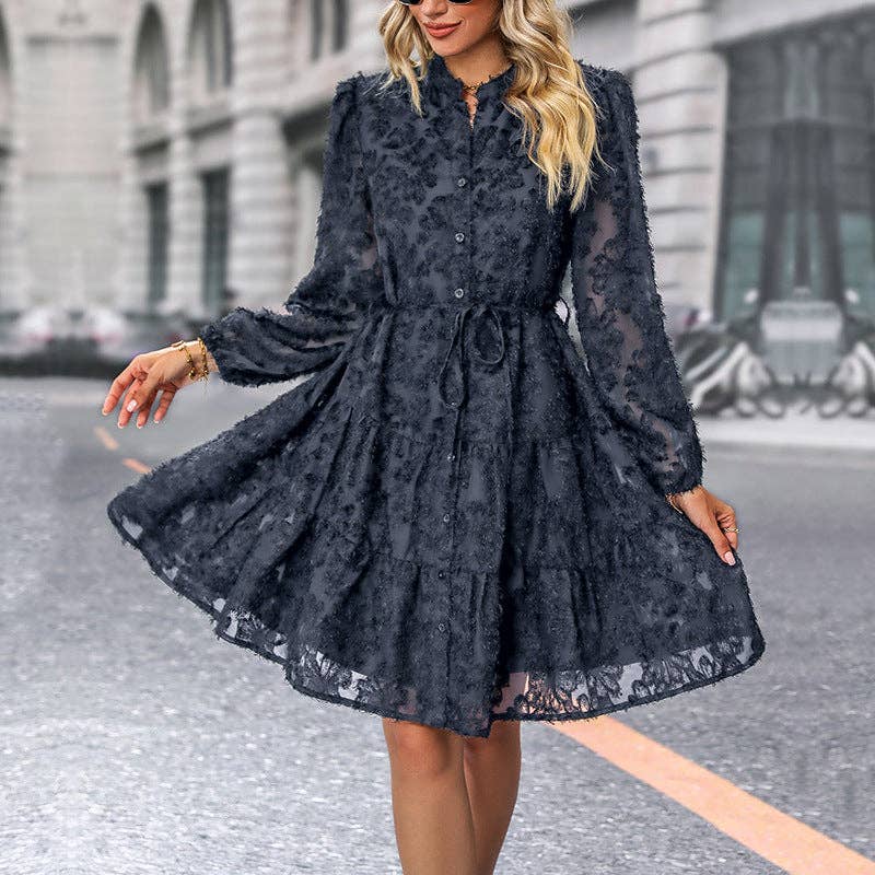 Vintage Lace Long Sleeve Puff Sleeve Cross Border Dress - Image 2