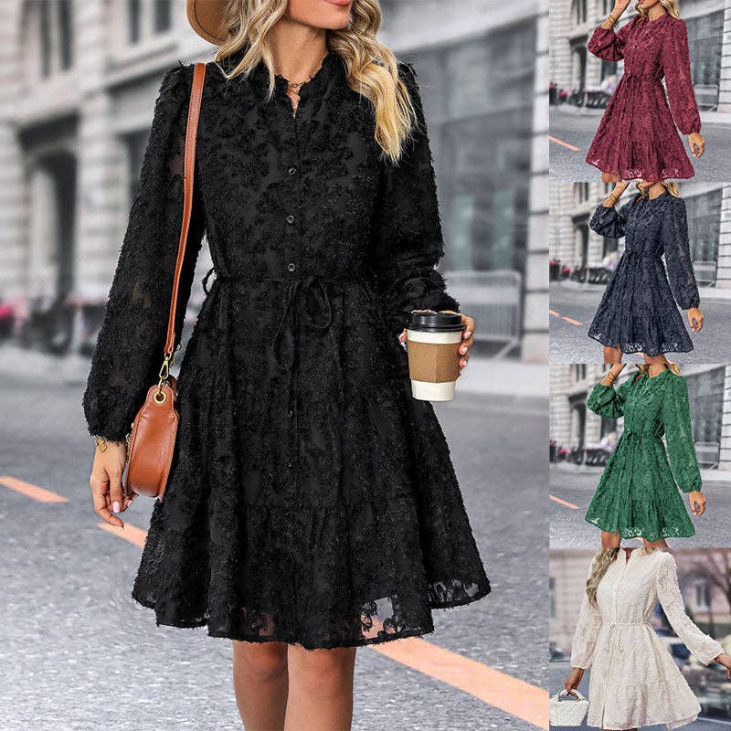 Vintage Lace Long Sleeve Puff Sleeve Cross Border Dress - Image 3