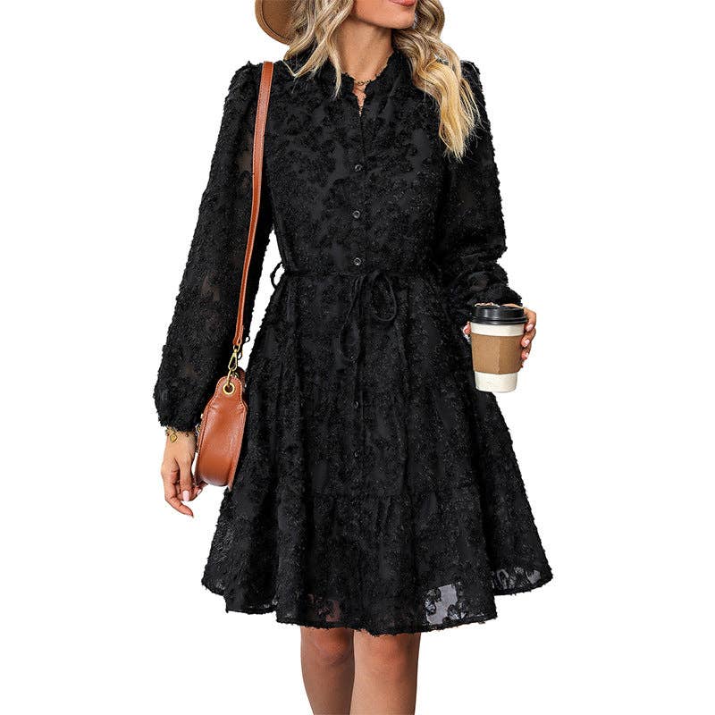 Vintage Lace Long Sleeve Puff Sleeve Cross Border Dress - Image 7