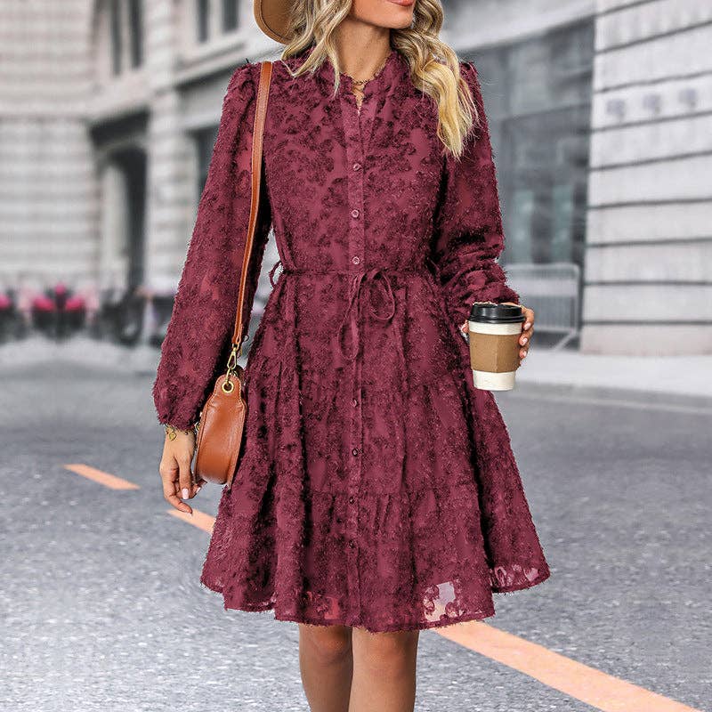 Vintage Lace Long Sleeve Puff Sleeve Cross Border Dress - Image 8