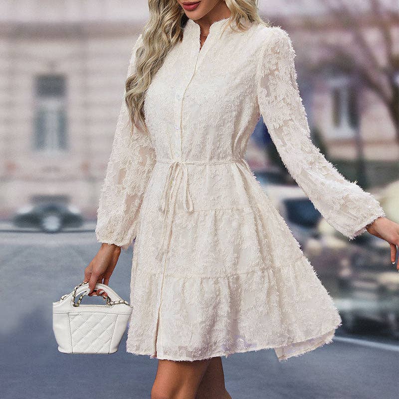 Vintage Lace Long Sleeve Puff Sleeve Cross Border Dress - Image 9