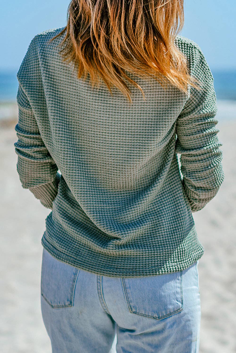 Waffle Knit Drop Shoulder Long Sleeve Top - Image 10