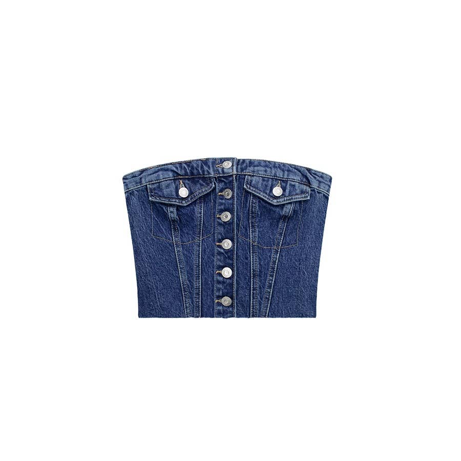 Washed Denim Corset Tube Top Sweet Sleeveless Top - Image 2