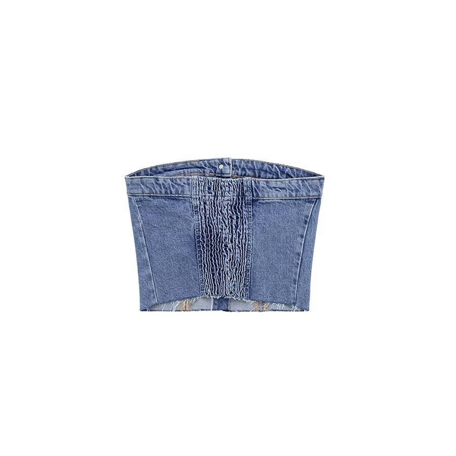 Washed Denim Corset Tube Top Sweet Sleeveless Top - Image 6