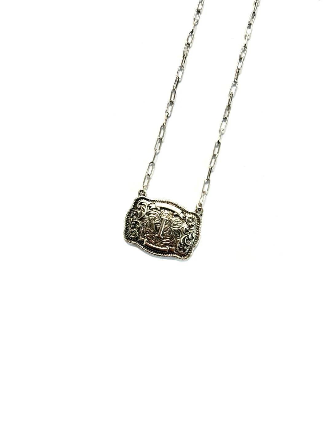 Western Belt Buckle Initial Necklace - Image 11