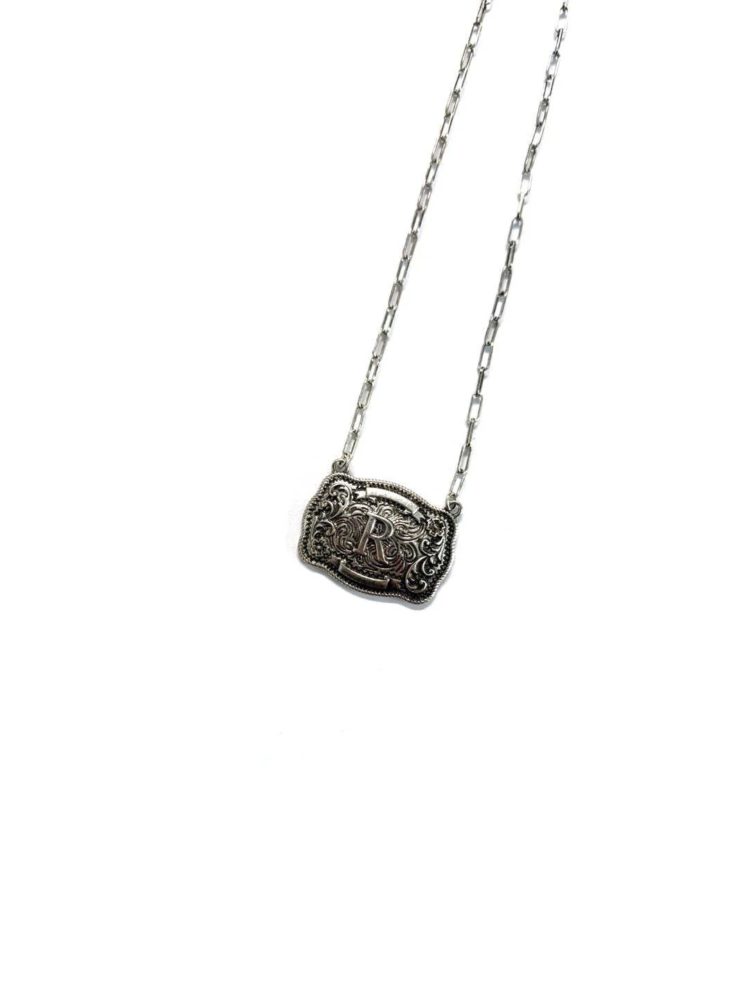 Western Belt Buckle Initial Necklace - Image 3