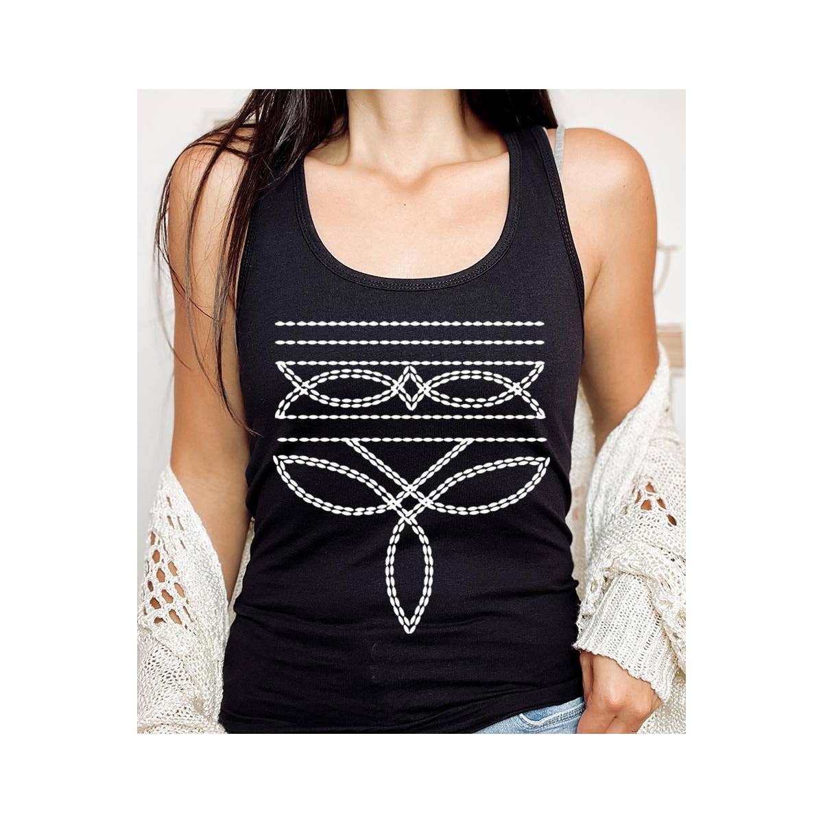 Western Boot Stitch Graphic Racerback Tank Top - Image 2