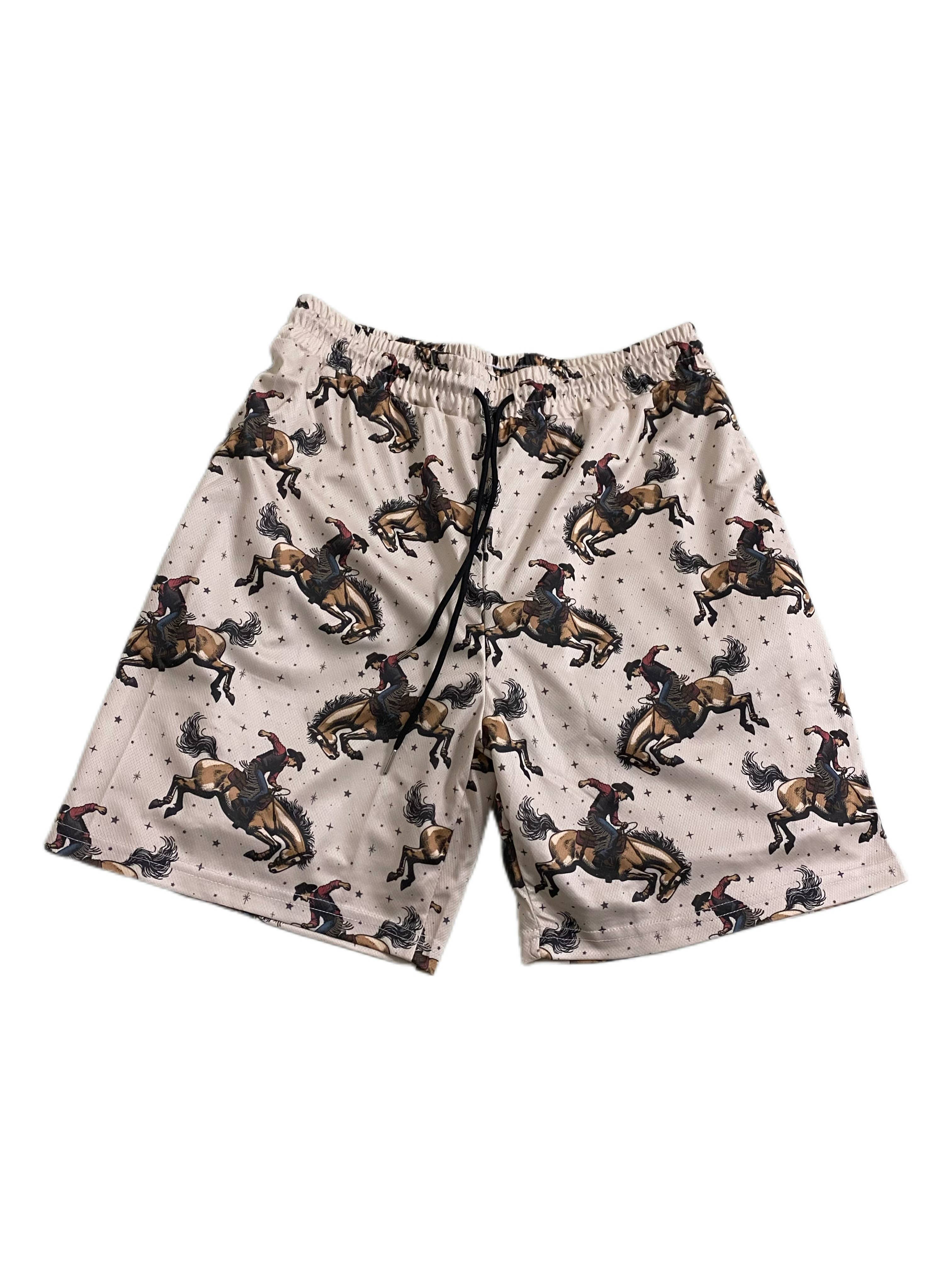 Western cowboy Rodeo & bow & Checkered air mesh shorts - Image 22