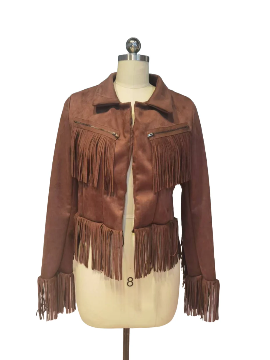 Western cowgirl fringed suede fitted jacket - Image 2