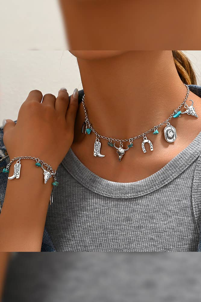Western Cowgirl Necklace and Bracelet Set ZK2557 - Image 2