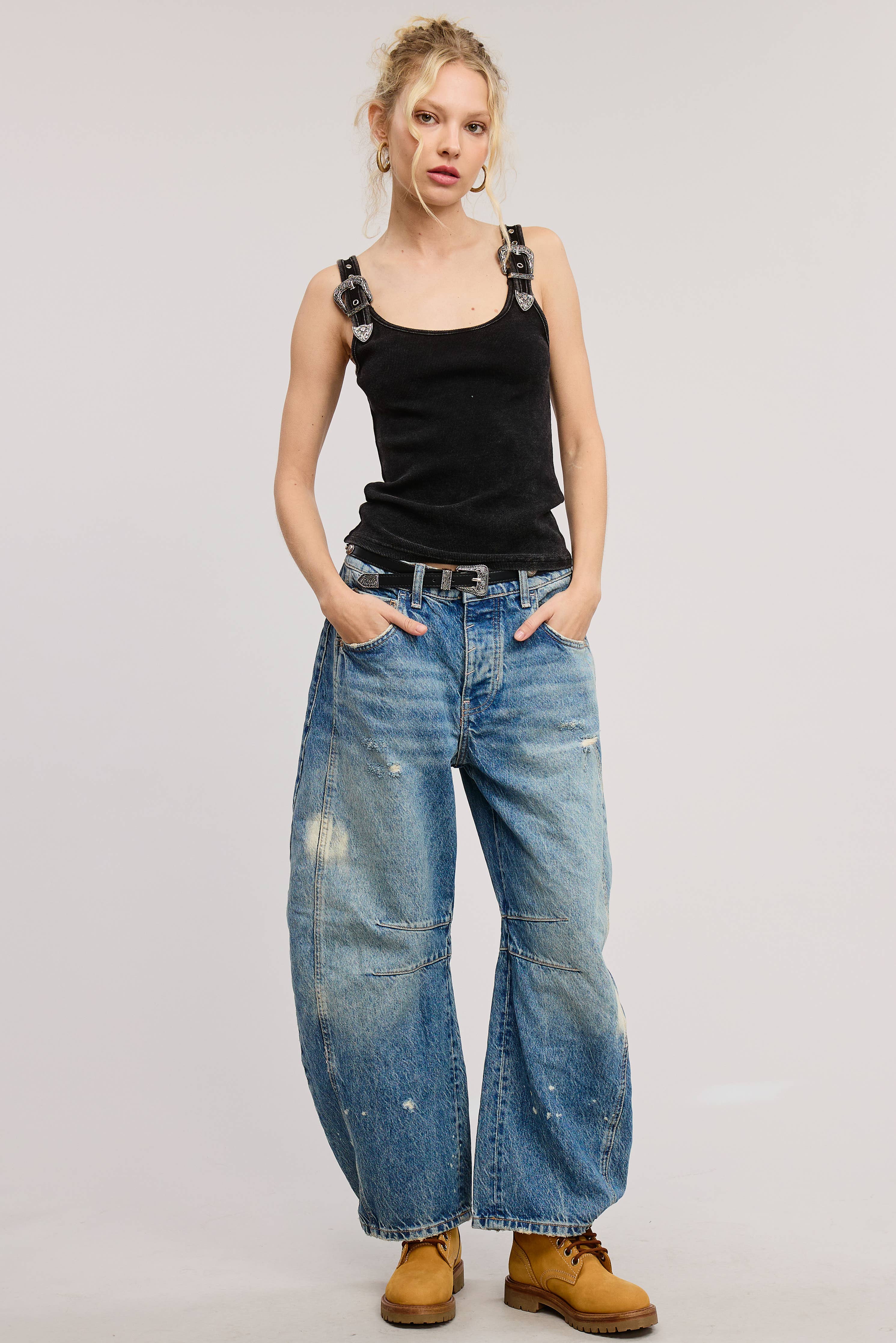 Western Silver Belt Trim Washed Tank Top - Image 6