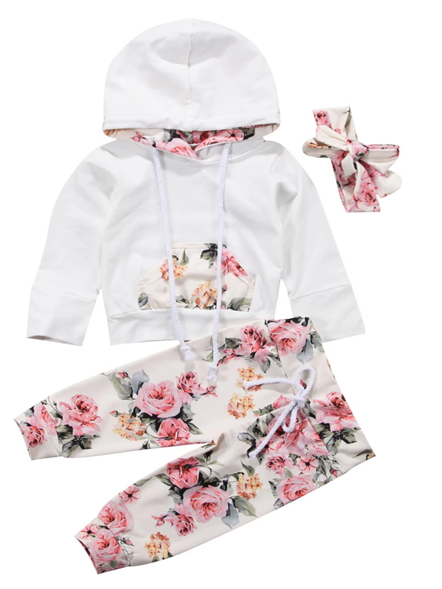 White-Pink 3pcs Baby Outfit