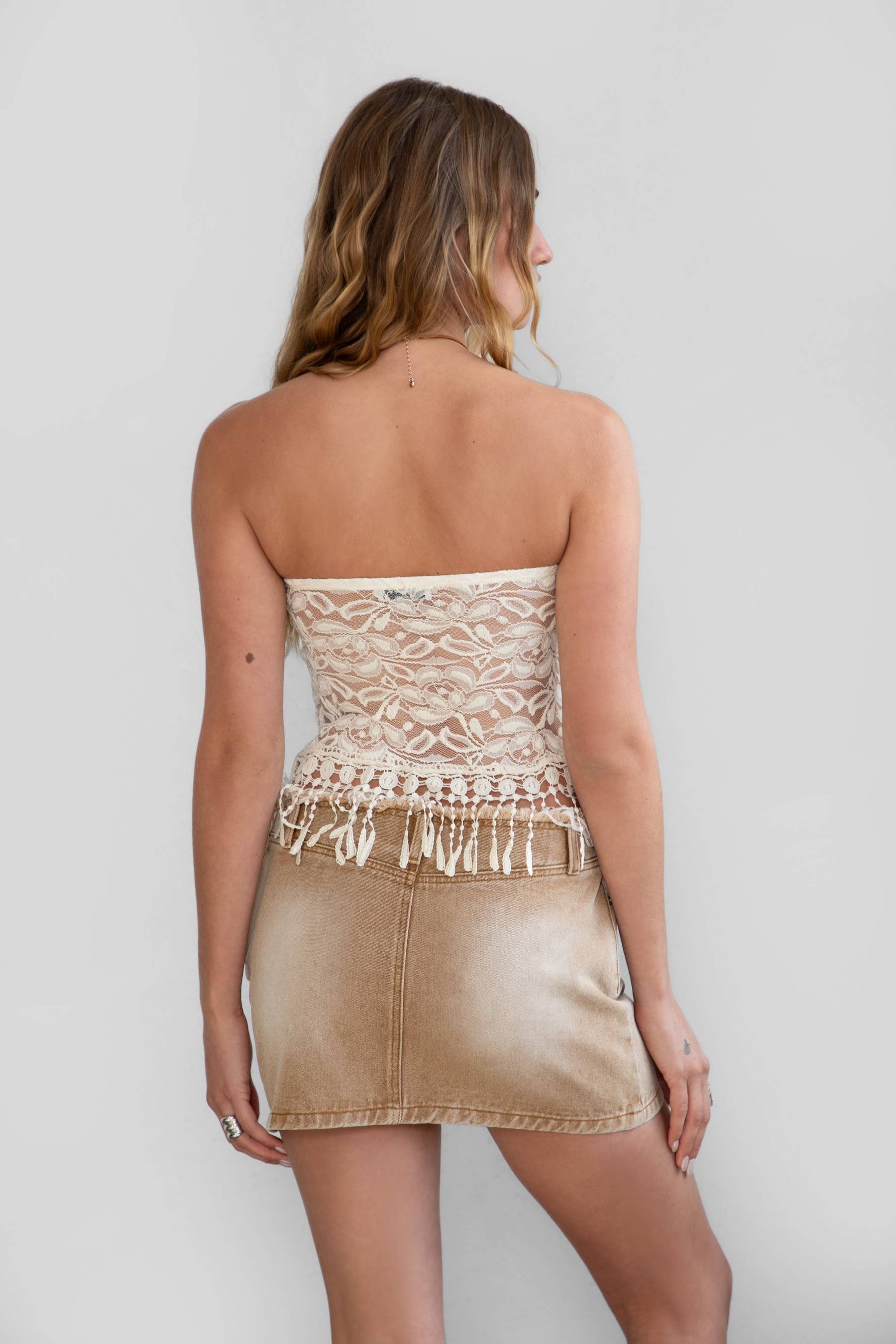 WILDER Floral Lace Fringe Strapless Bandeau Top (Copy) - Image 3