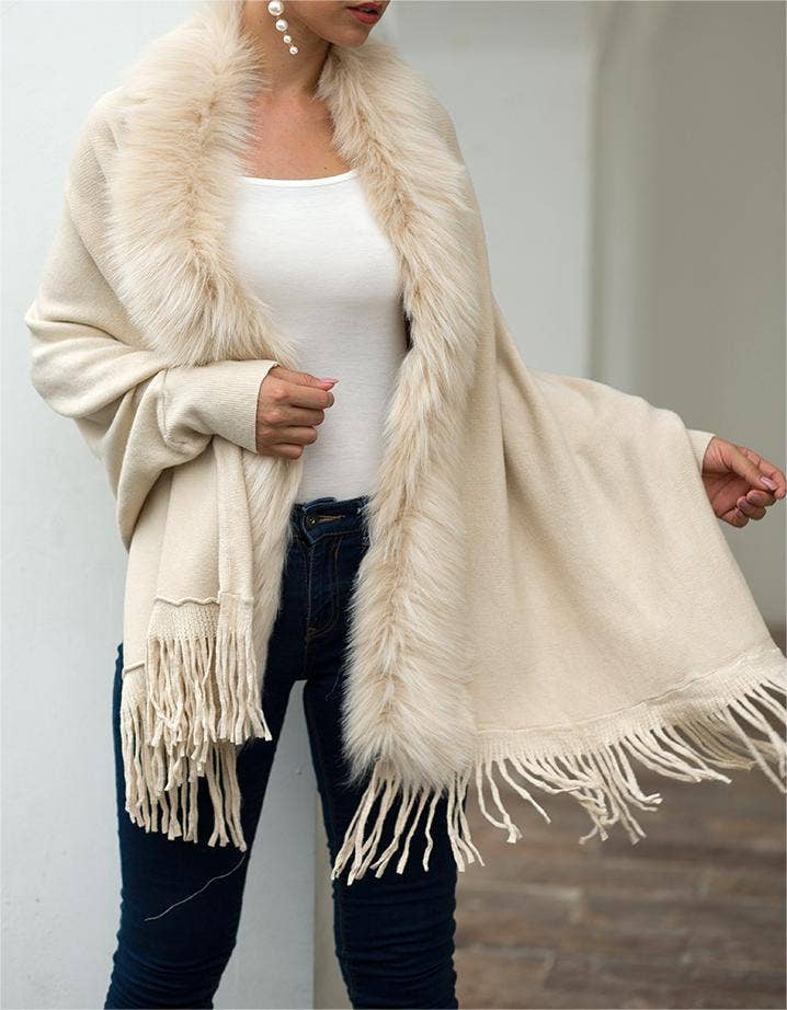 Winter tassel cape faux fur collar shawl 7 colors