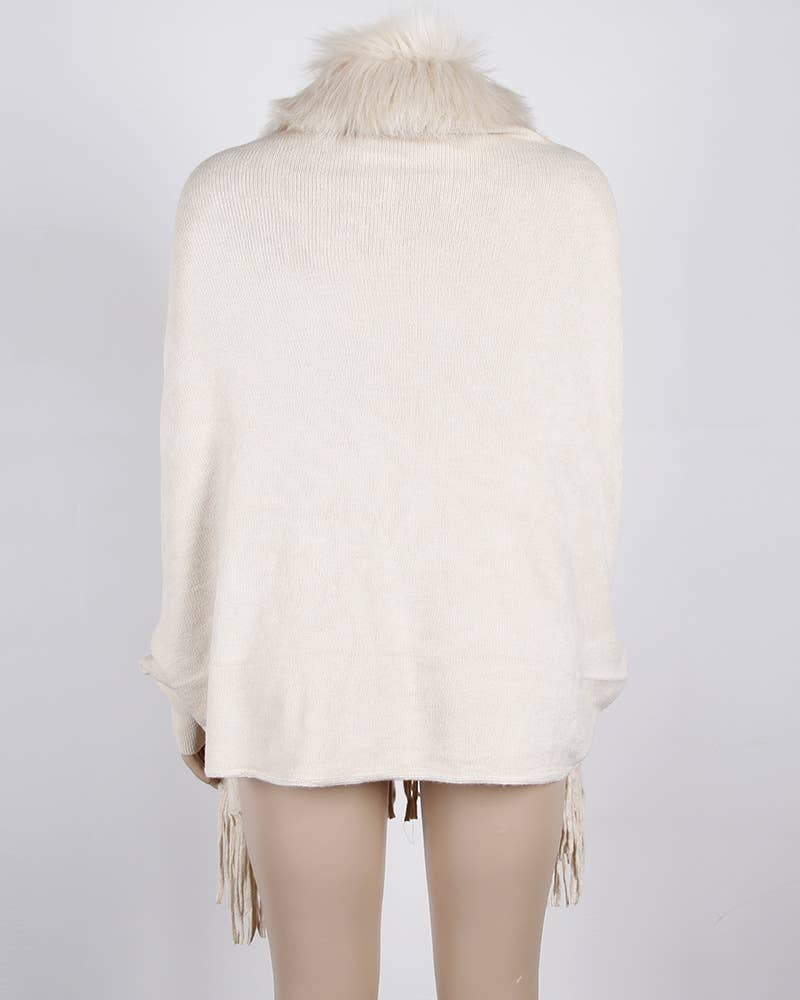 Winter tassel cape faux fur collar shawl 7 colors - Image 11