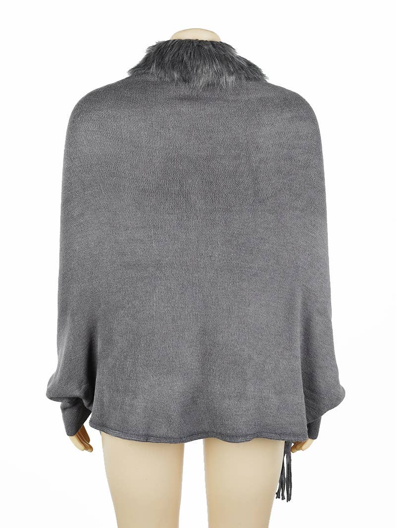 Winter tassel cape faux fur collar shawl 7 colors - Image 12
