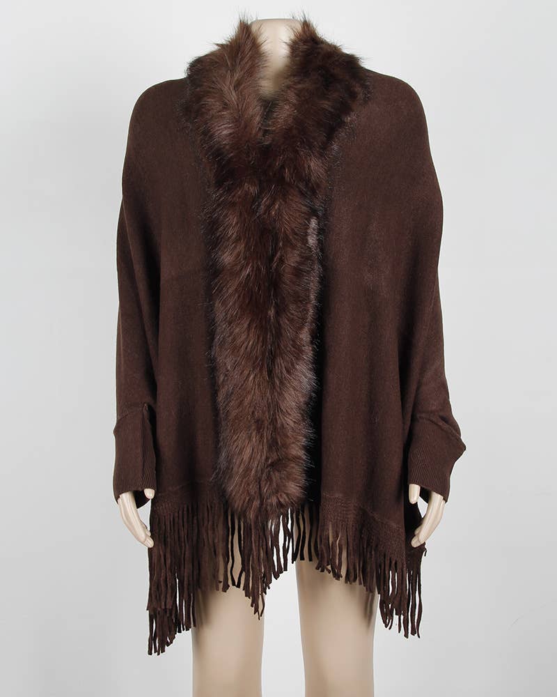 Winter tassel cape faux fur collar shawl 7 colors - Image 13