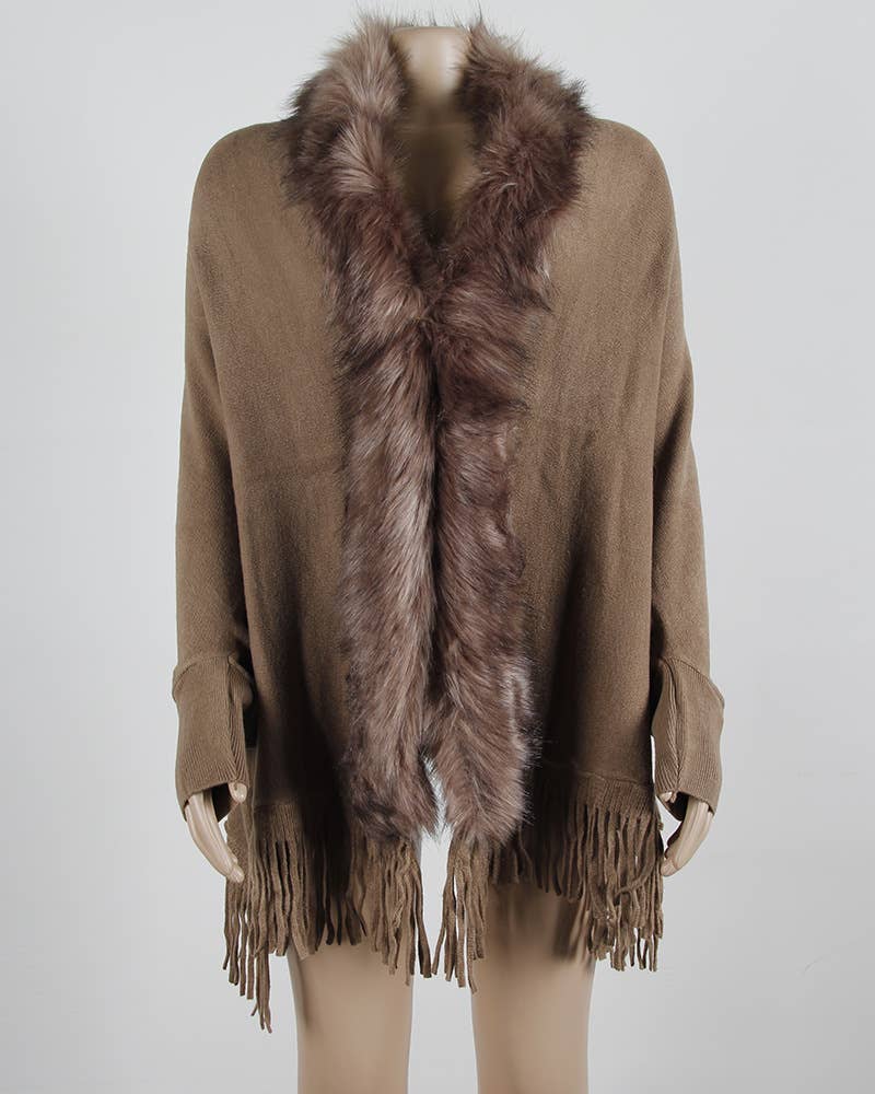 Winter tassel cape faux fur collar shawl 7 colors - Image 14