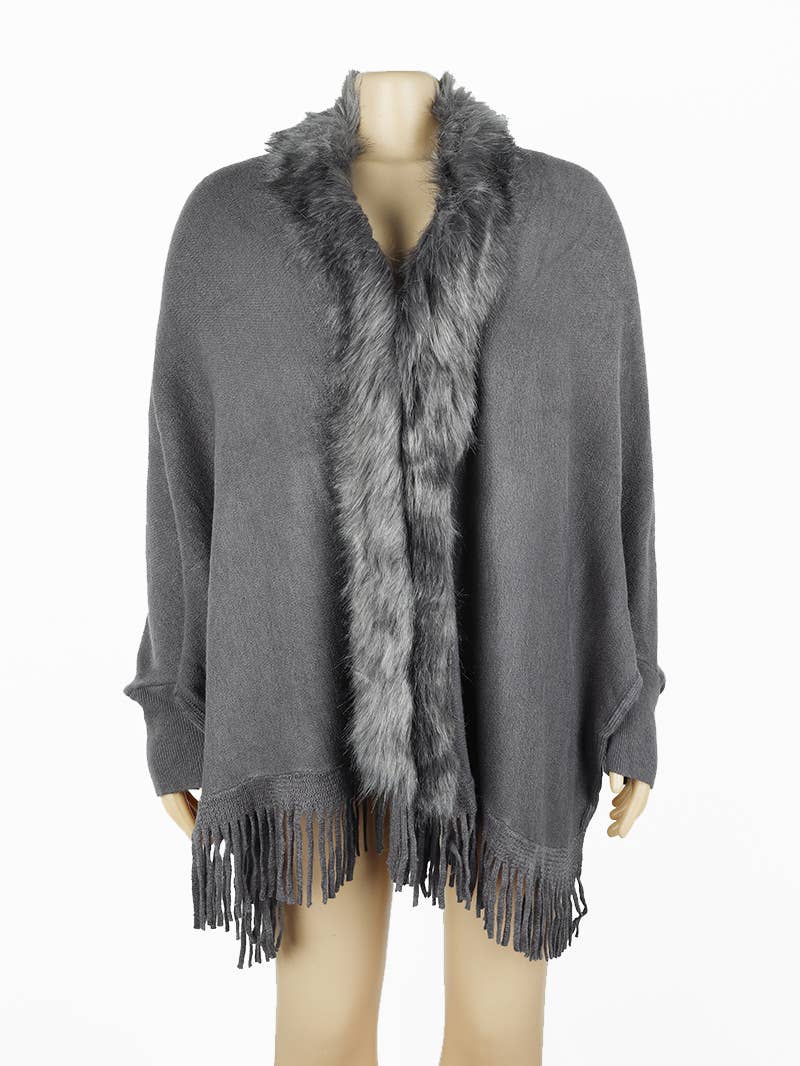 Winter tassel cape faux fur collar shawl 7 colors - Image 15