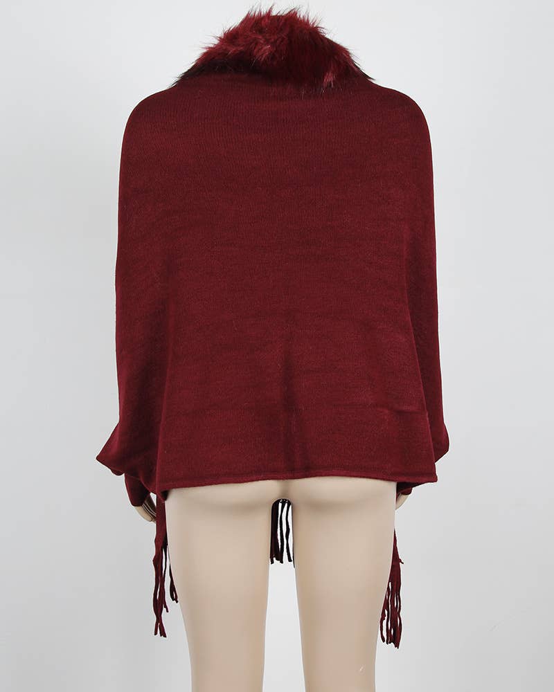 Winter tassel cape faux fur collar shawl 7 colors - Image 20