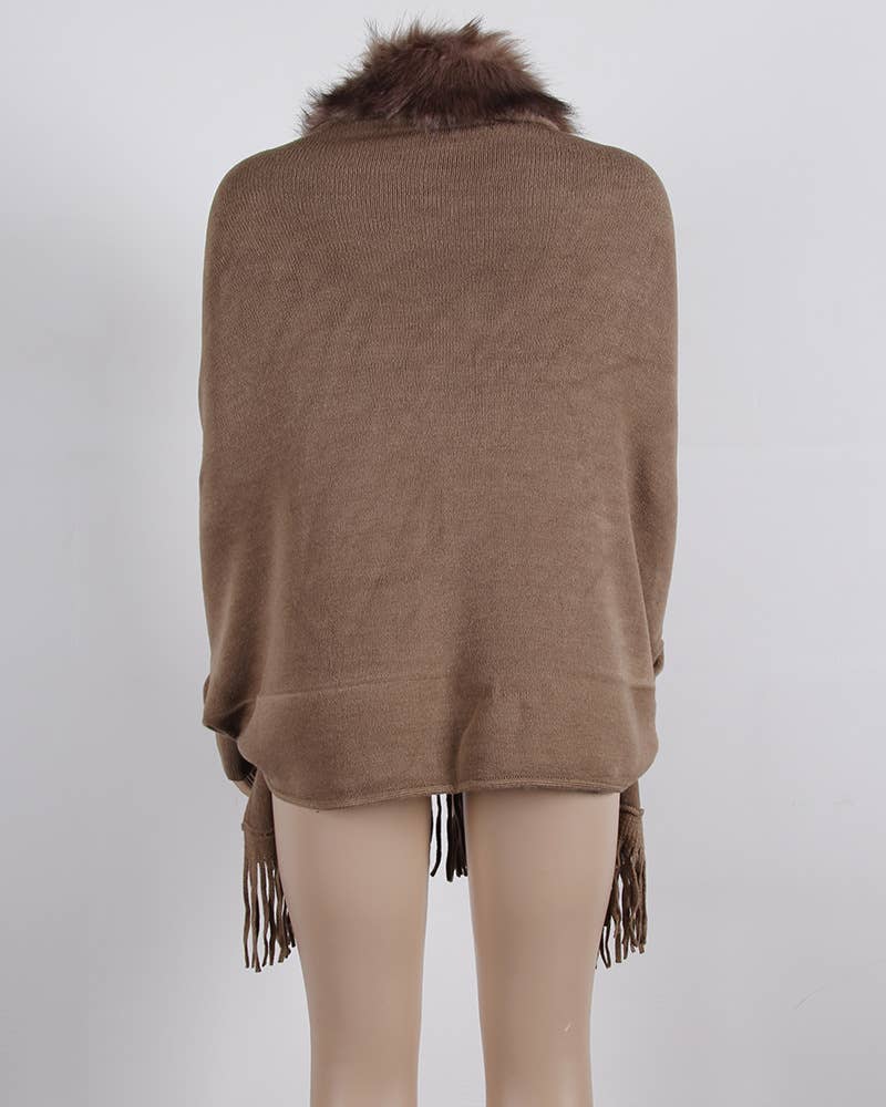 Winter tassel cape faux fur collar shawl 7 colors - Image 21