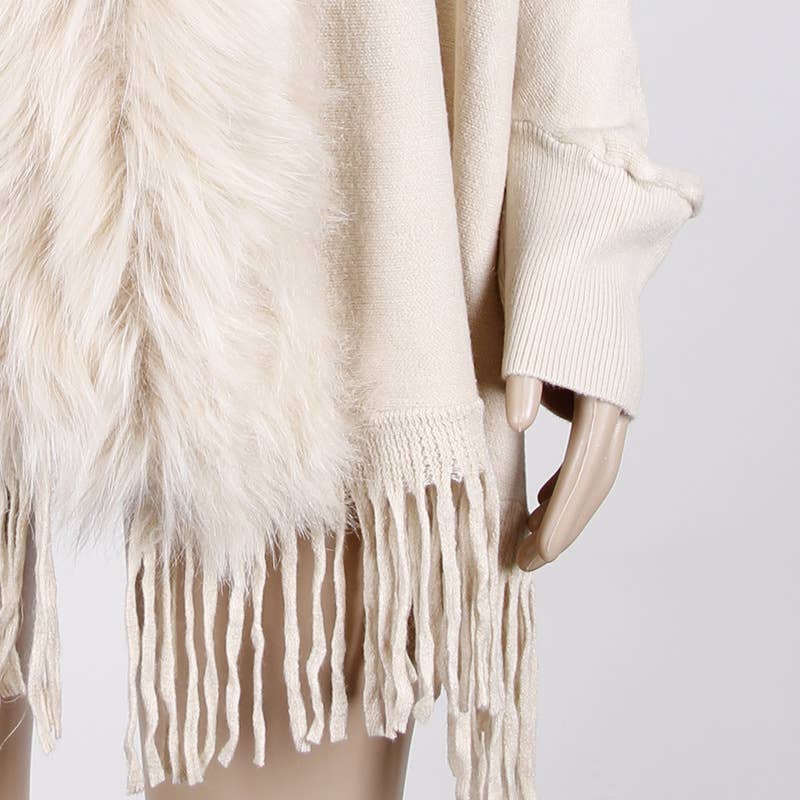 Winter tassel cape faux fur collar shawl 7 colors - Image 24
