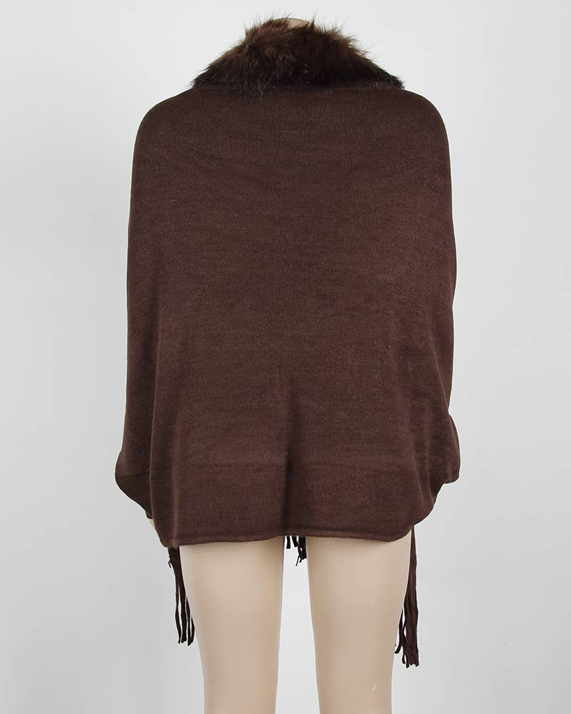 Winter tassel cape faux fur collar shawl 7 colors - Image 25