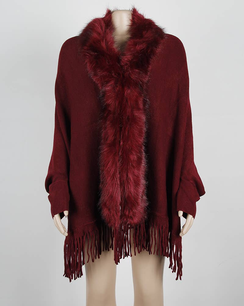Winter tassel cape faux fur collar shawl 7 colors - Image 3